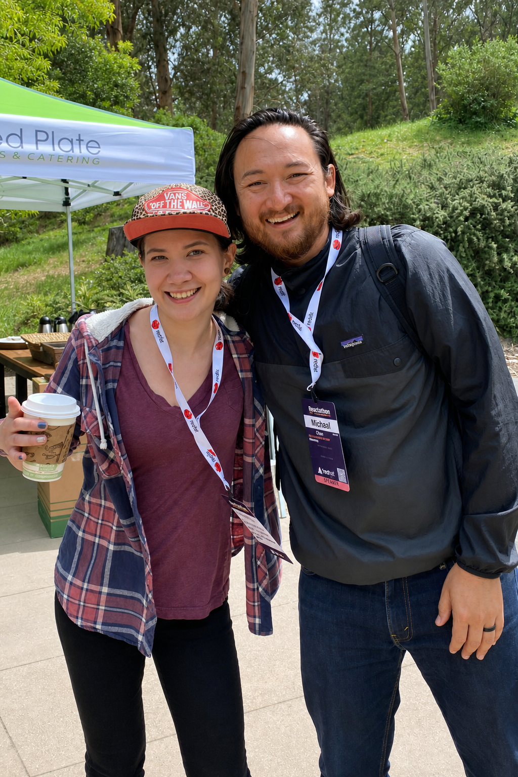 Alexandra Lukinicheva with developer experience leader Michael Chan at Reactathon