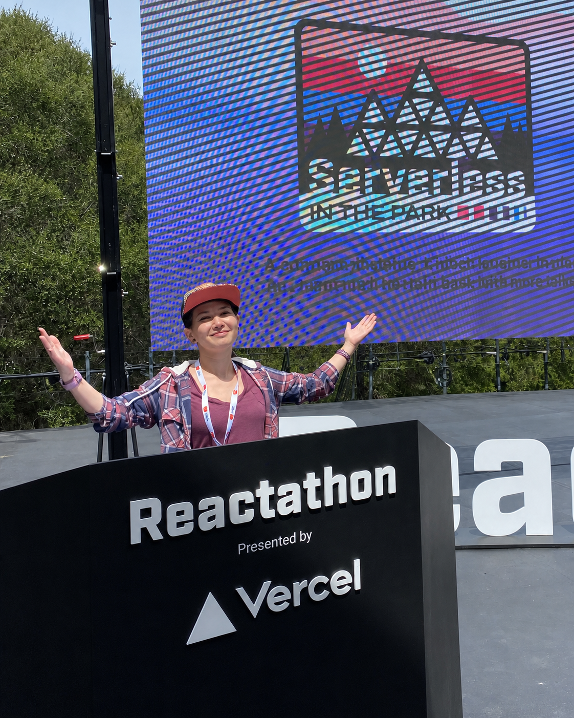 Alexandra Lukinicheva imagining herself speaking on the Reactathon stage
